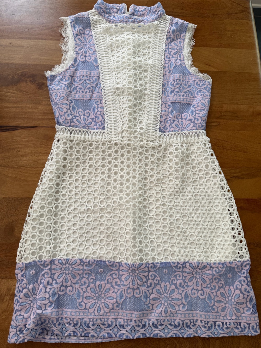 Boohoo White Lace Panel Pink & Lavender Floral Mini Dress Size 8